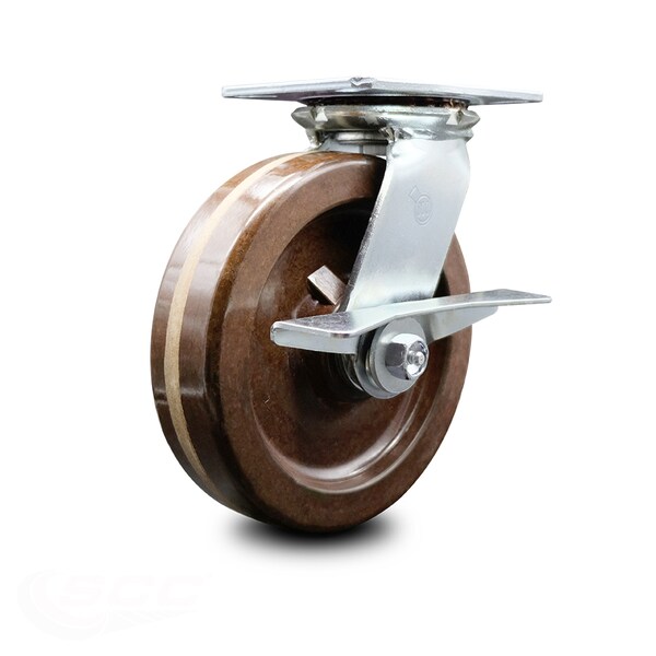 8 Inch Heavy Duty High Temp Phenolic Caster with Roller Bearing and Brake SCC